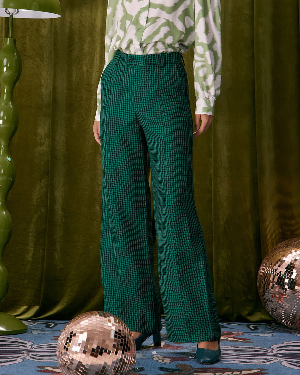 The Green Houndstooth Wide Leg Pants Reviews Green Bottoms RIHOAS