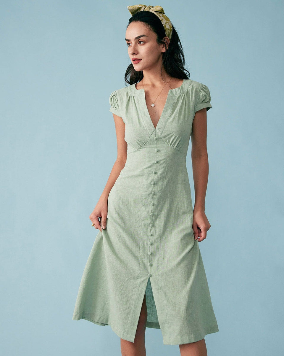 Cap Sleeve Split Hem Midi Dress - Women's Cap Sleeve Formal and Casual Midi  Dresses - Green - Dresses | RIHOAS