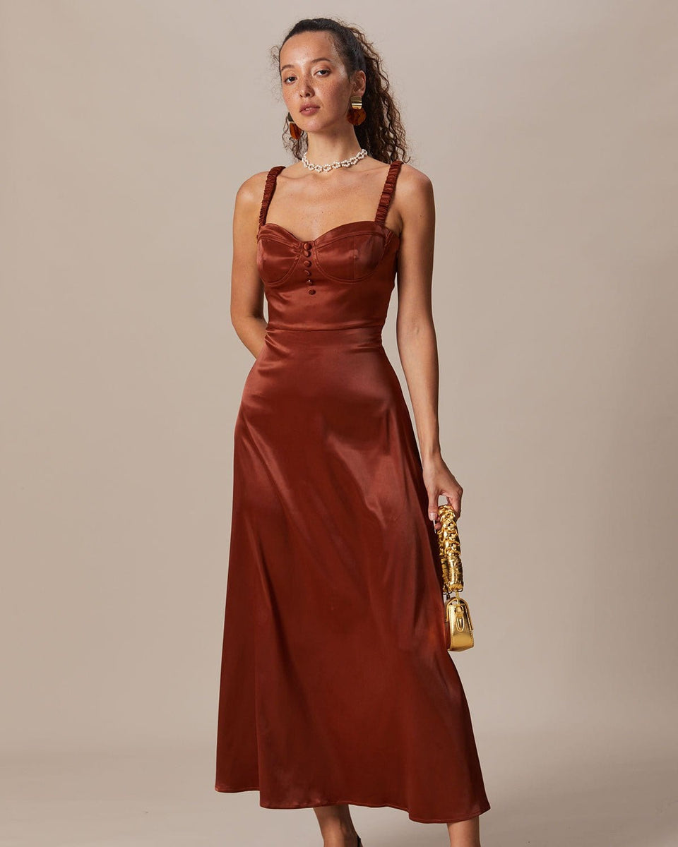 The Brown Sweetheart Neck Ruched Maxi Dress & Reviews - Brown - Dresses |  RIHOAS