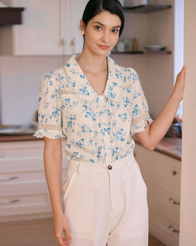 The Lace Spliced Pleated Floral Shirt