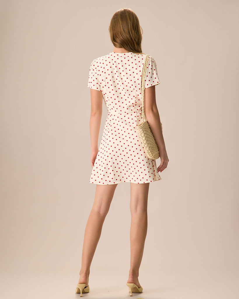 The Beige Polka Dot Button Mini Dress