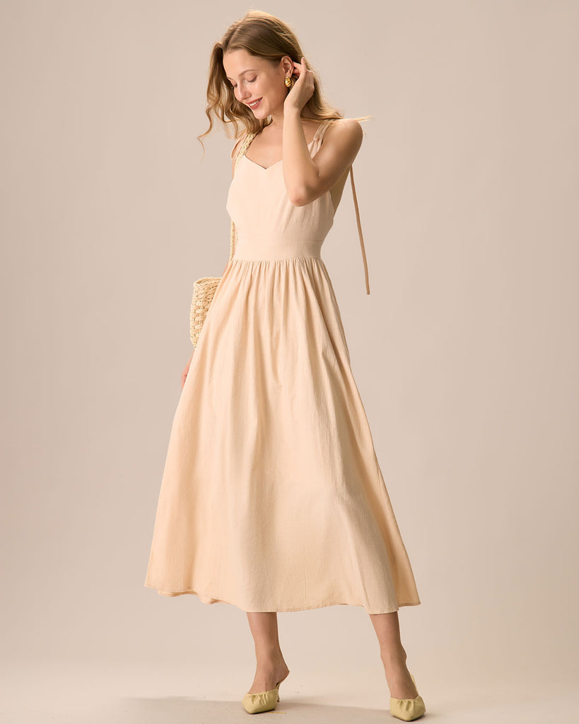 Women's Apricot Backless Cotton Slip Maxi Dress