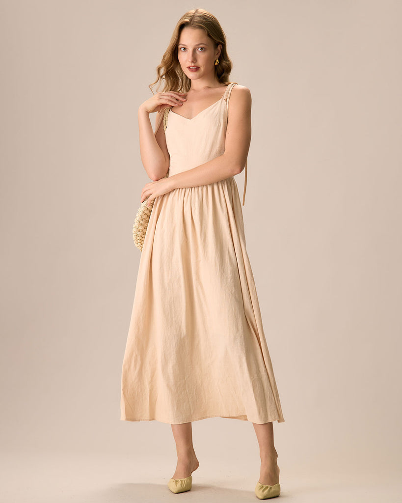 Women's Apricot Backless Cotton Slip Maxi Dress