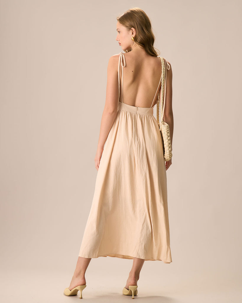 Women's Apricot Backless Cotton Slip Maxi Dress