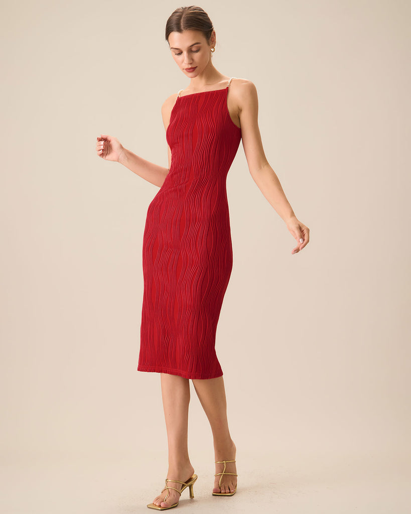 The Red Water Ripple Textured Cami Dress