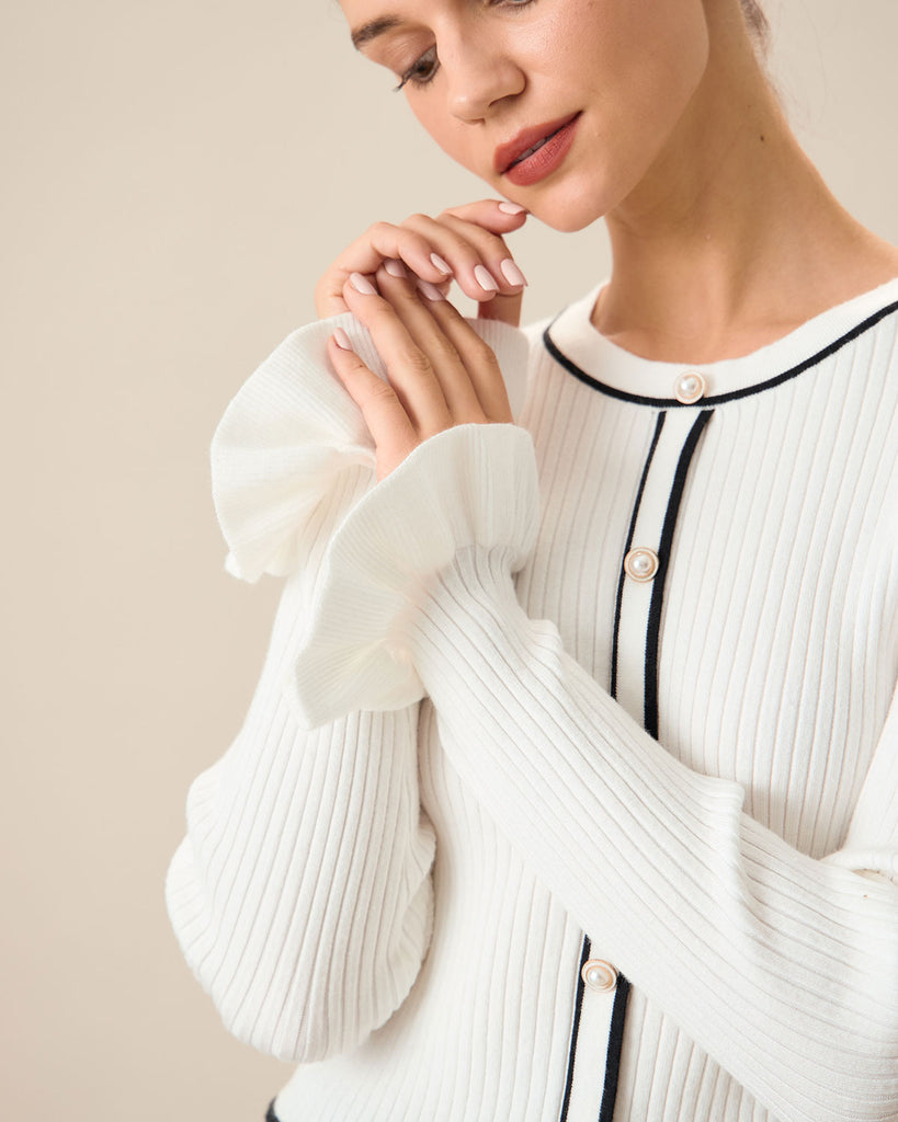 Women's White Contrasting Knit Top