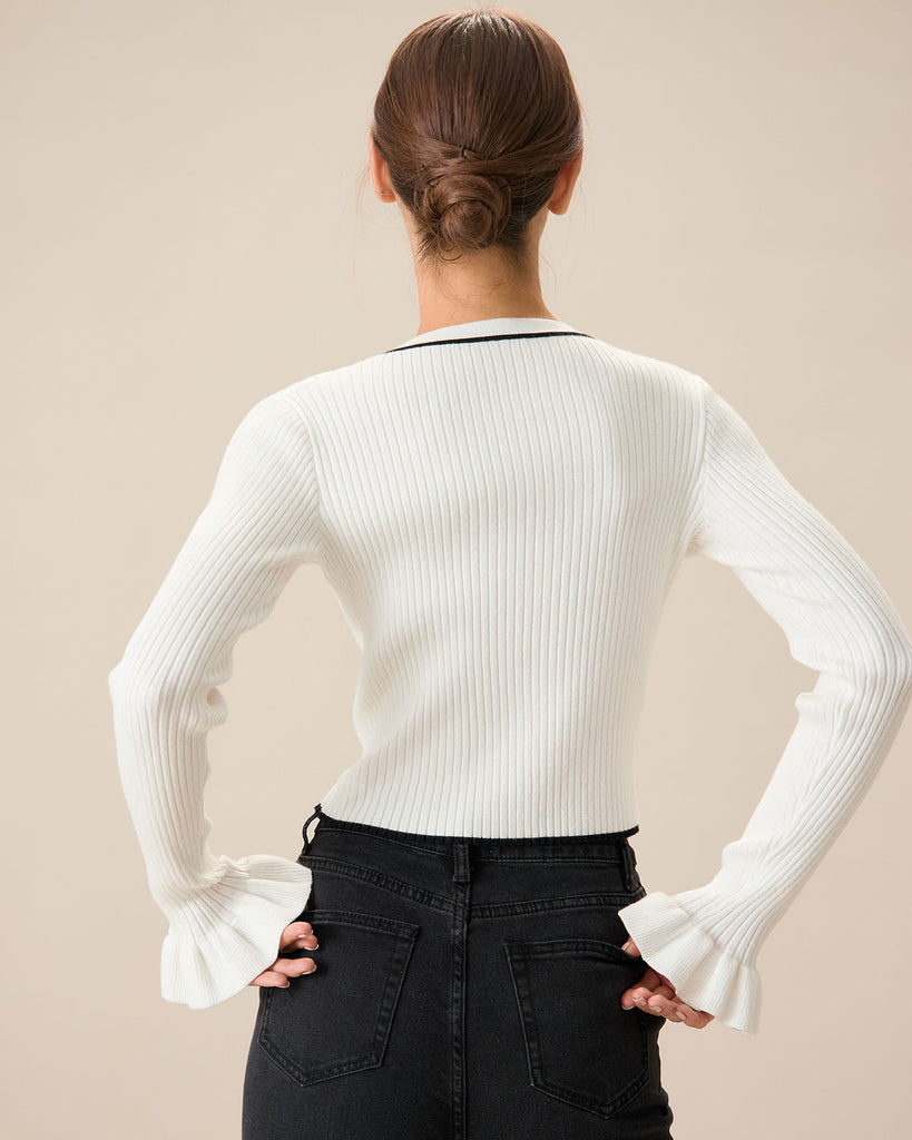 Women's White Contrasting Knit Top