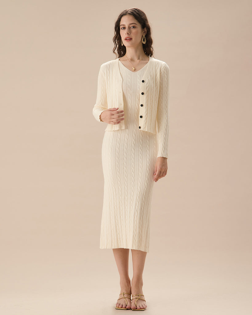 Women's Beige Ribbed Knit Bodycon Sweater Dress