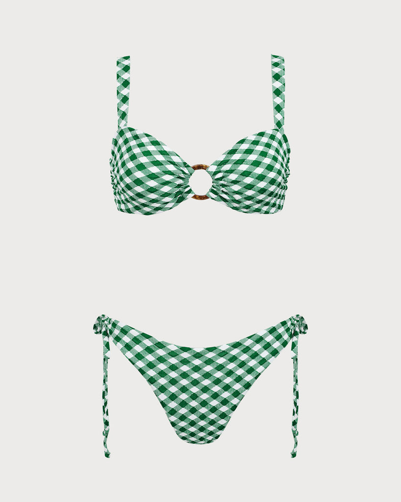 Green Plaid O-Ring Bikini Set