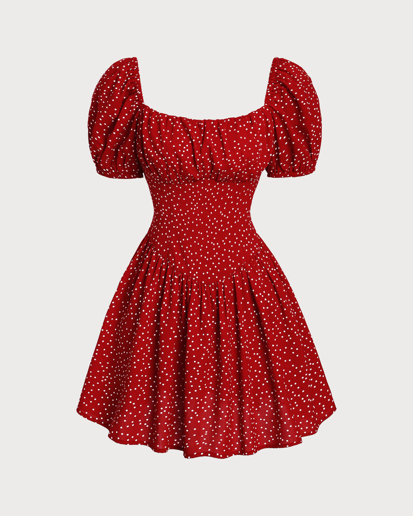 Red Polka Dot Square Neck Mini Dress