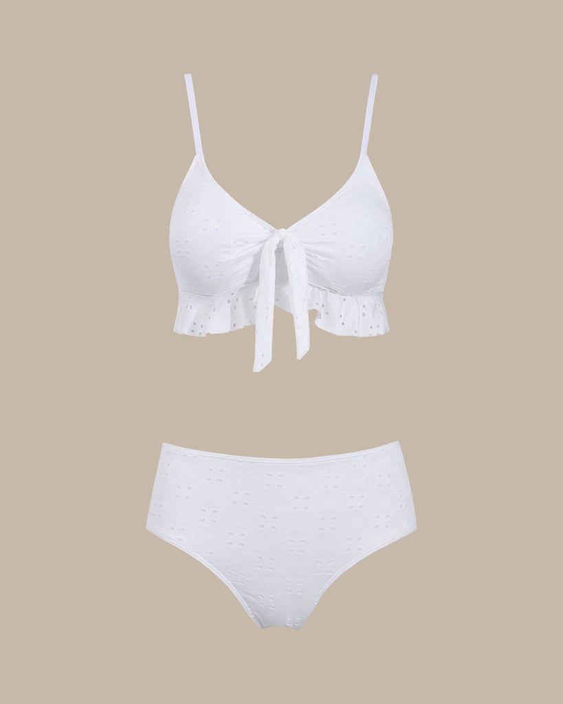 White Tie Strap Tankinis Bikini Set