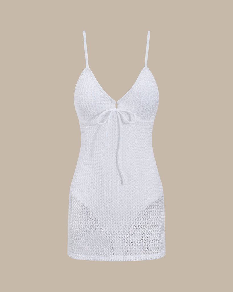 Beige V-Neck One-Piece Swimsuit