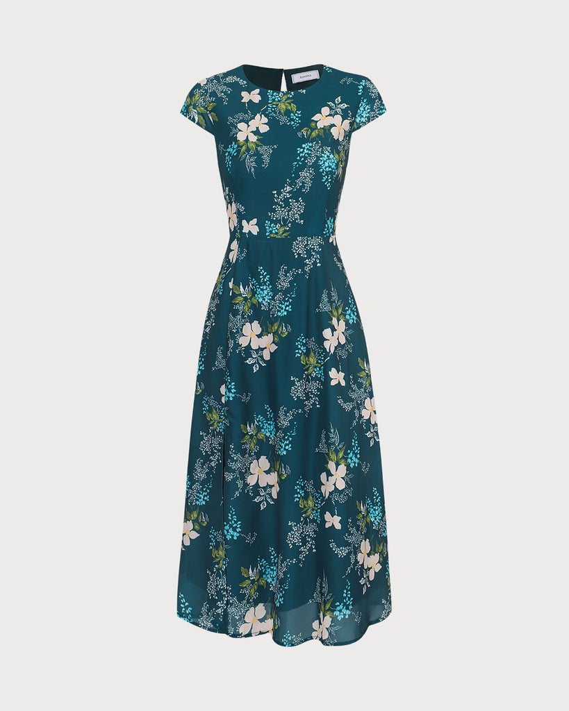 The Round Neck Floral Midi Dress Dresses - RIHOAS