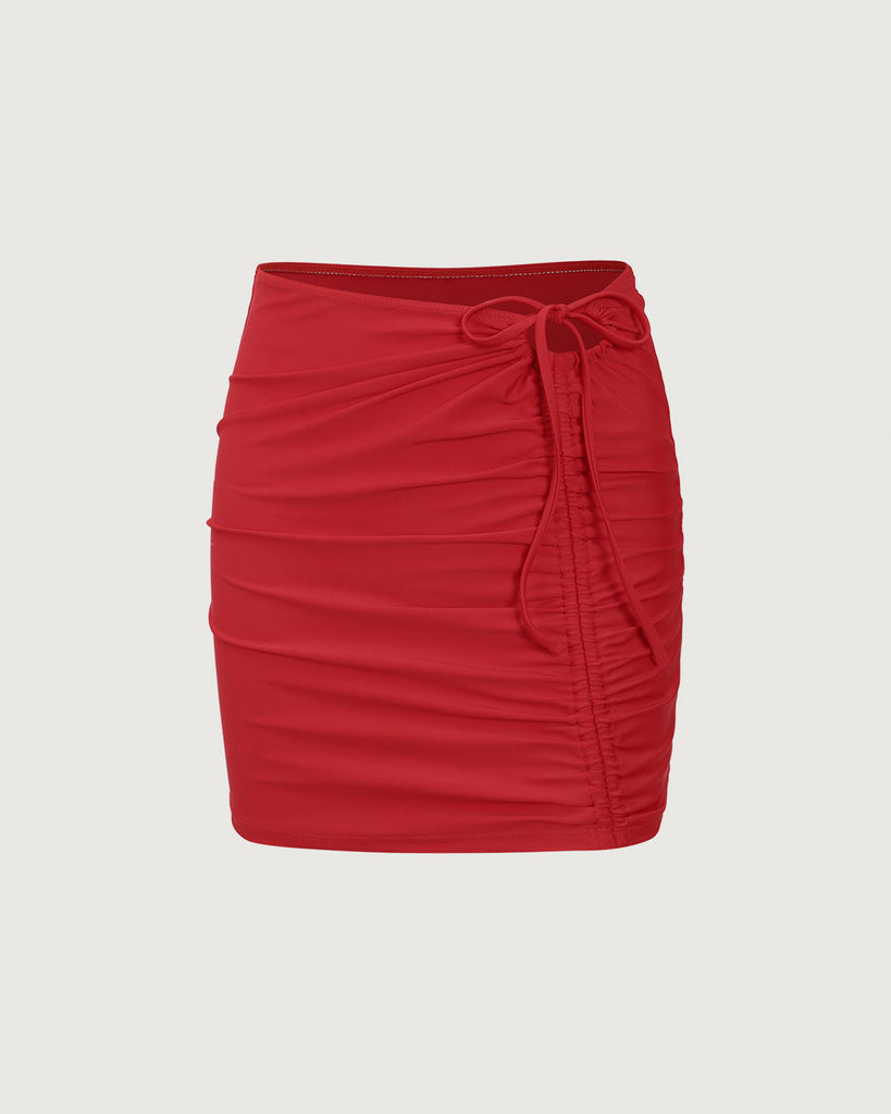 Red Ruched Drawstring Skirt