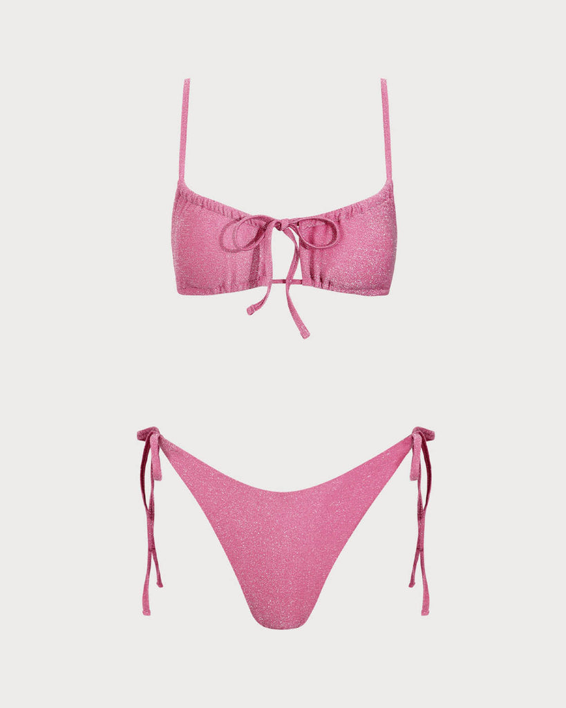 Pink Lurex Cut Out Bikini Set