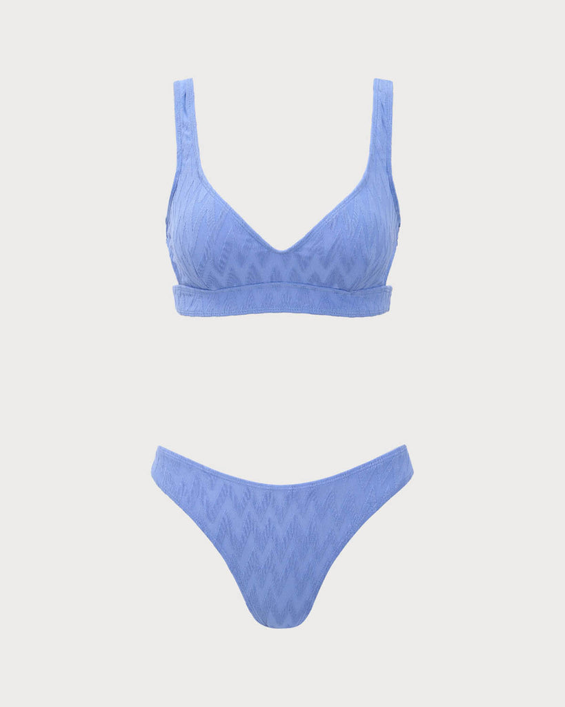 Blue Textured Scoop Neck Bikini Set