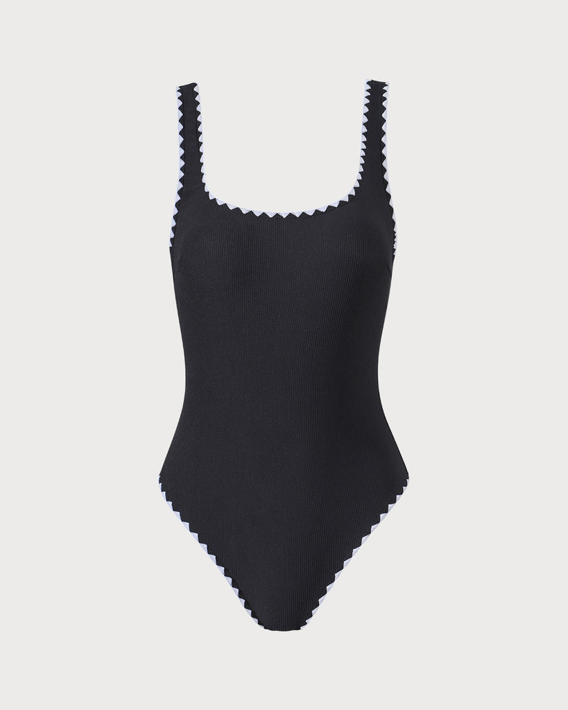 The Contrast Ribbed One-Piece Swimsuit Black One-Pieces - RIHOAS