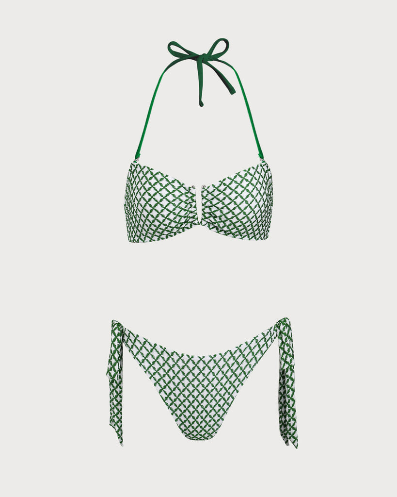 Green Plaid Contrast Bikini Set