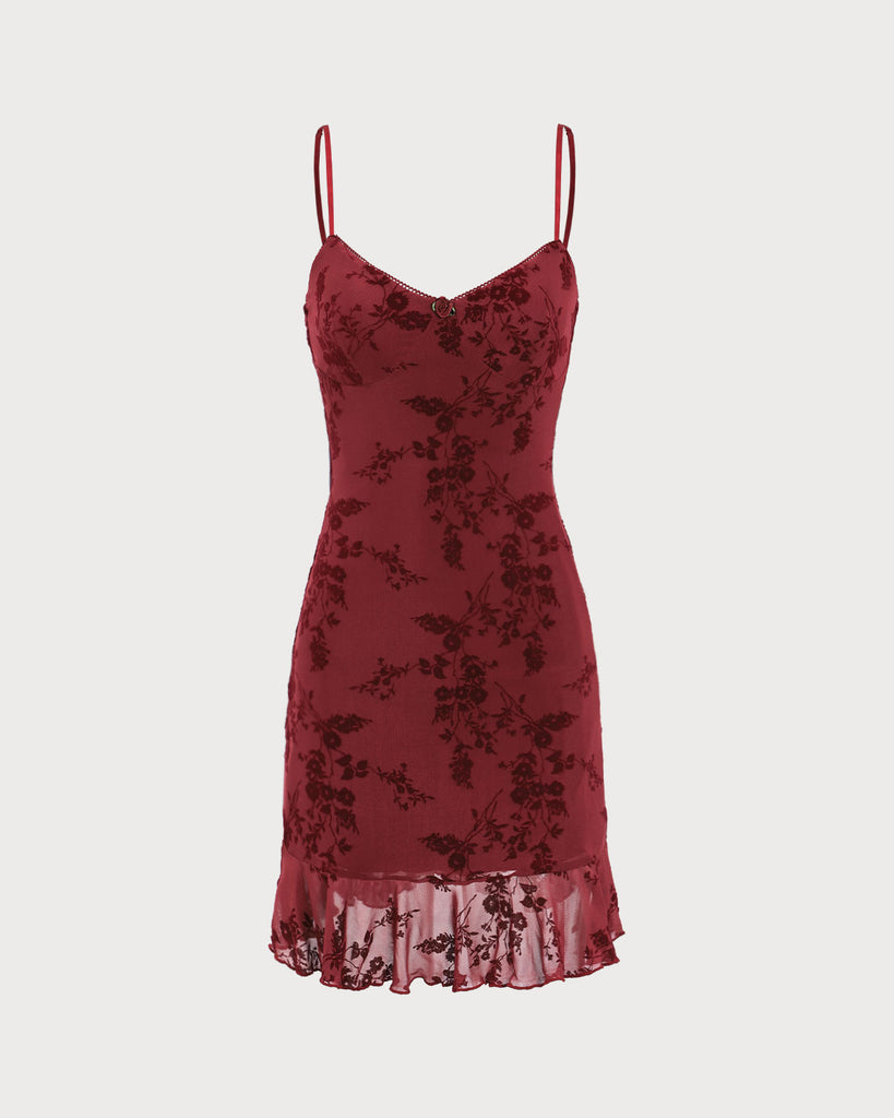 Red Floral Mesh Slip Mini Dress