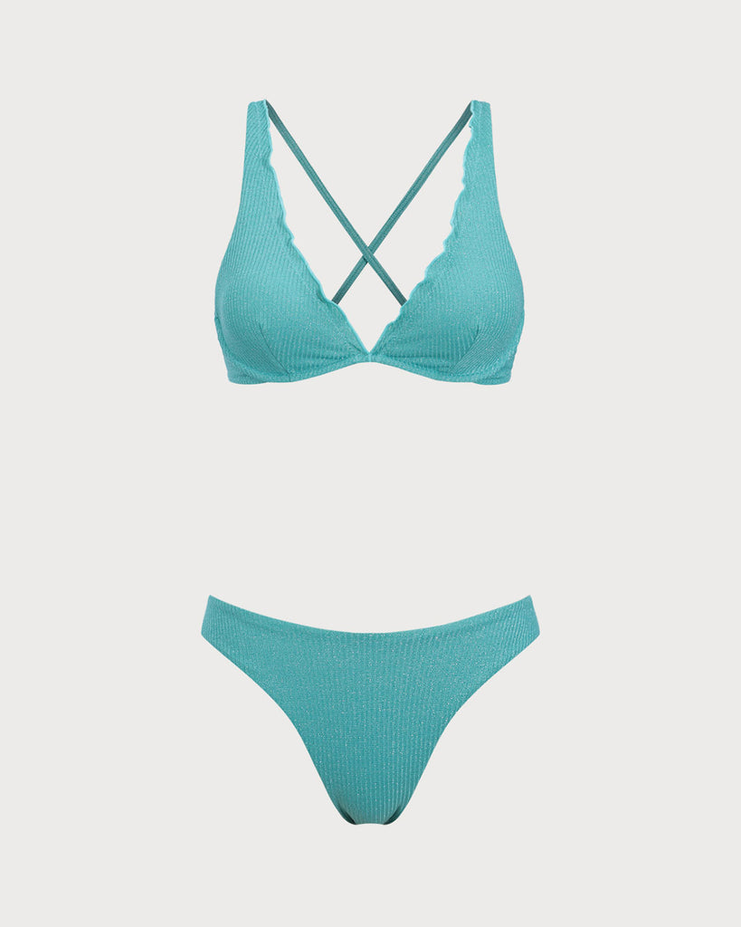 Green Lurex Criss-cross Underwire Bikini Set