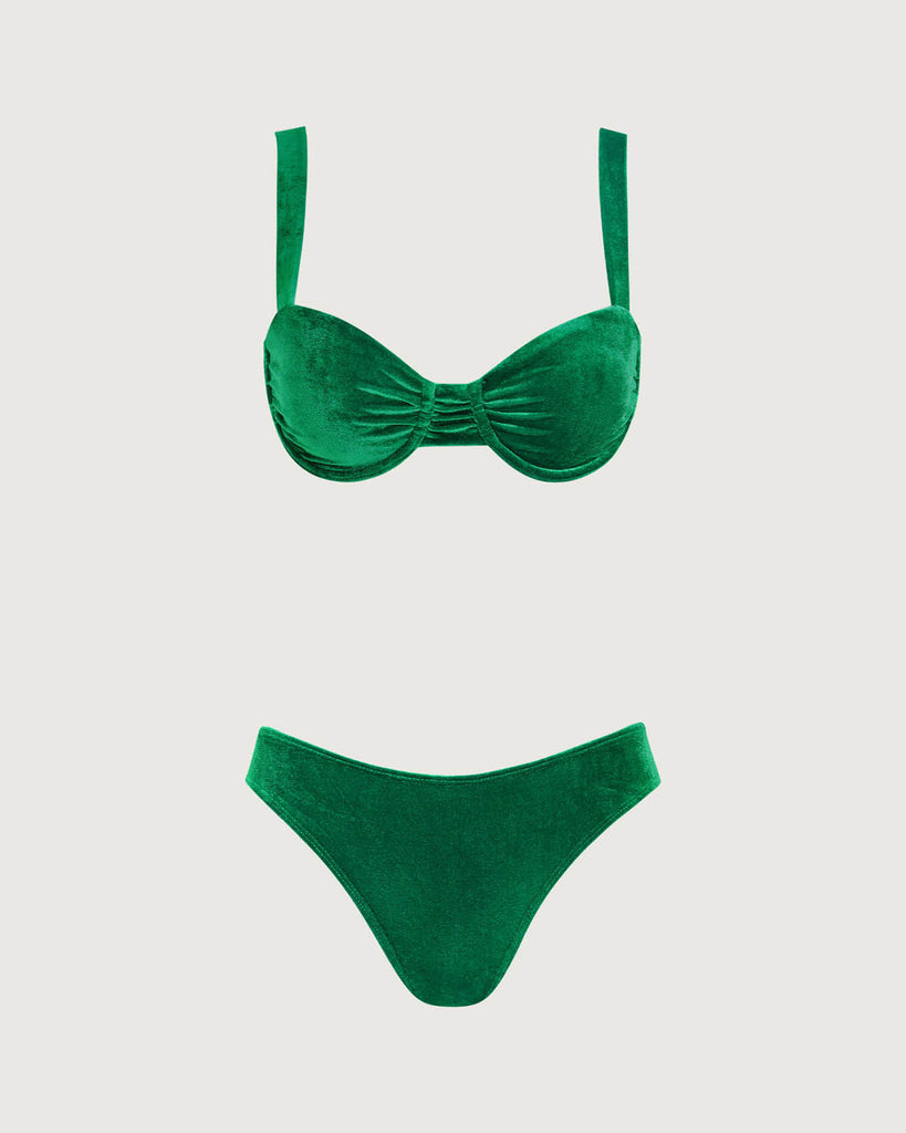 Green Velvet Underwire Bikini Set