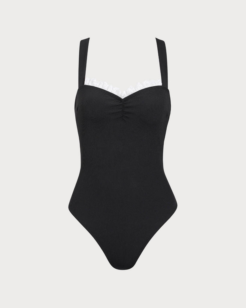 Black Lace  Contrast One-Piece Swimsuit