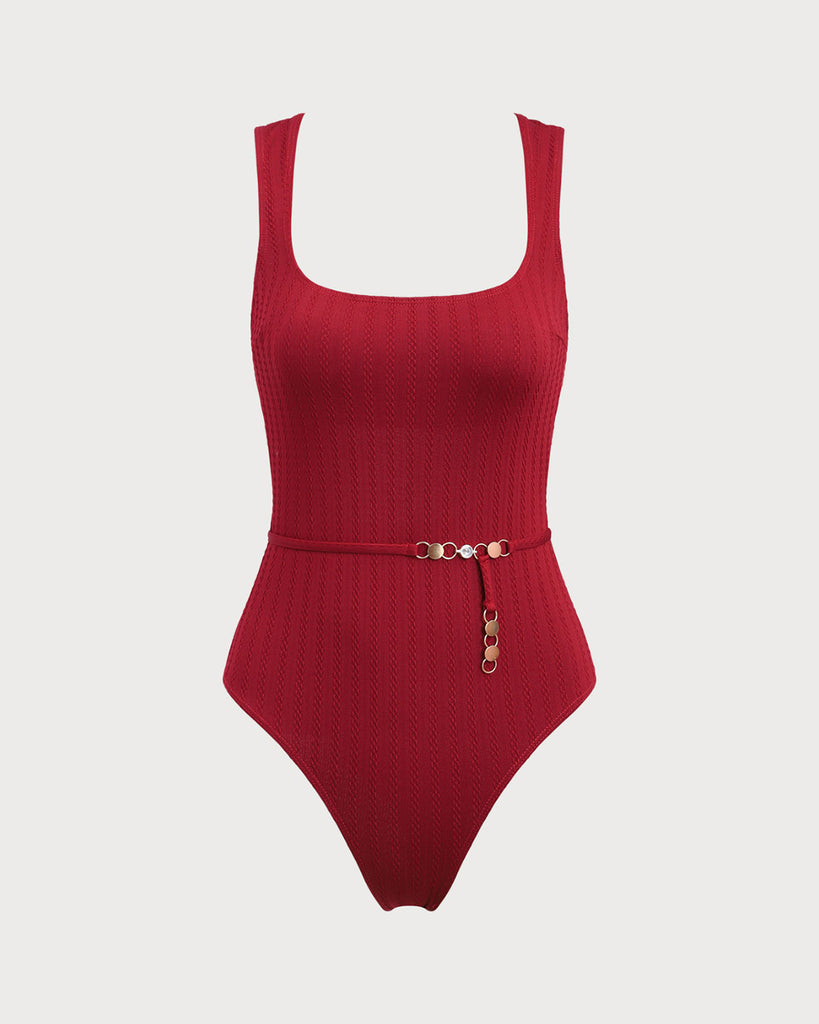 Wine Red Cut Out One-Piece Swimsuit