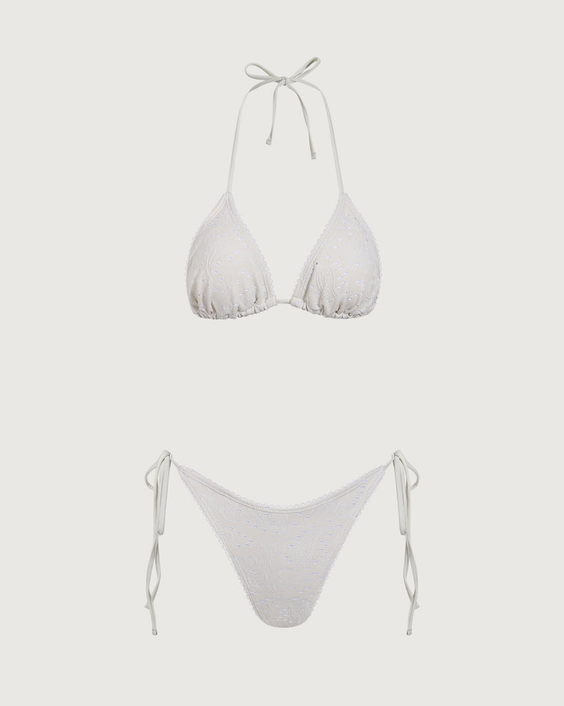 White Textured Triangle Bikini Set