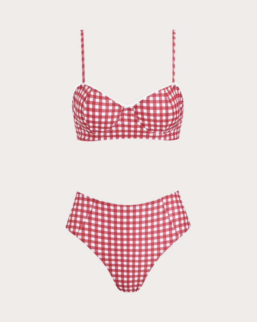 Red Plaid Tie-back Bikini Set