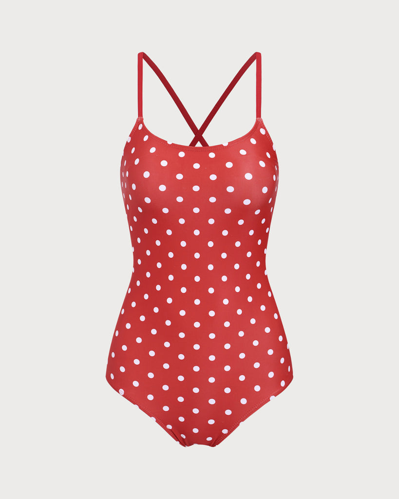 Red Polka Dot Backless One-Piece Swimsuit