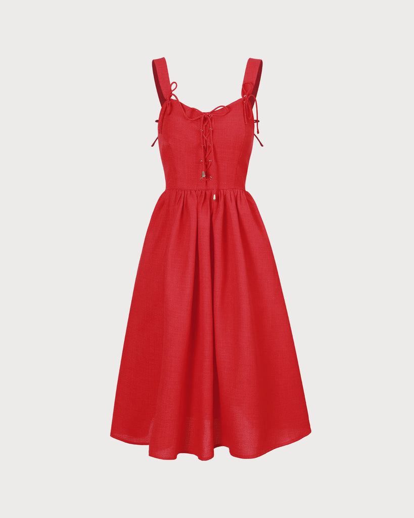 The Red Criss Cross Ruched Midi Dress Dresses - RIHOAS