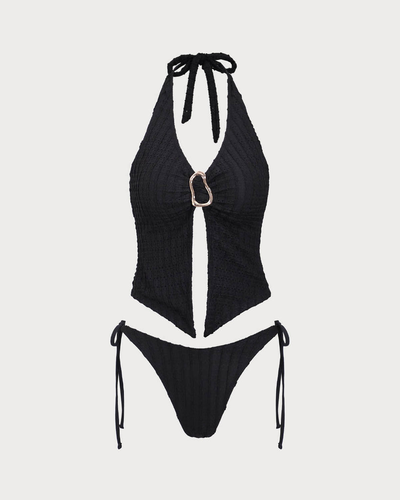 Black Cutout O-Ring Tankini Swimsuit