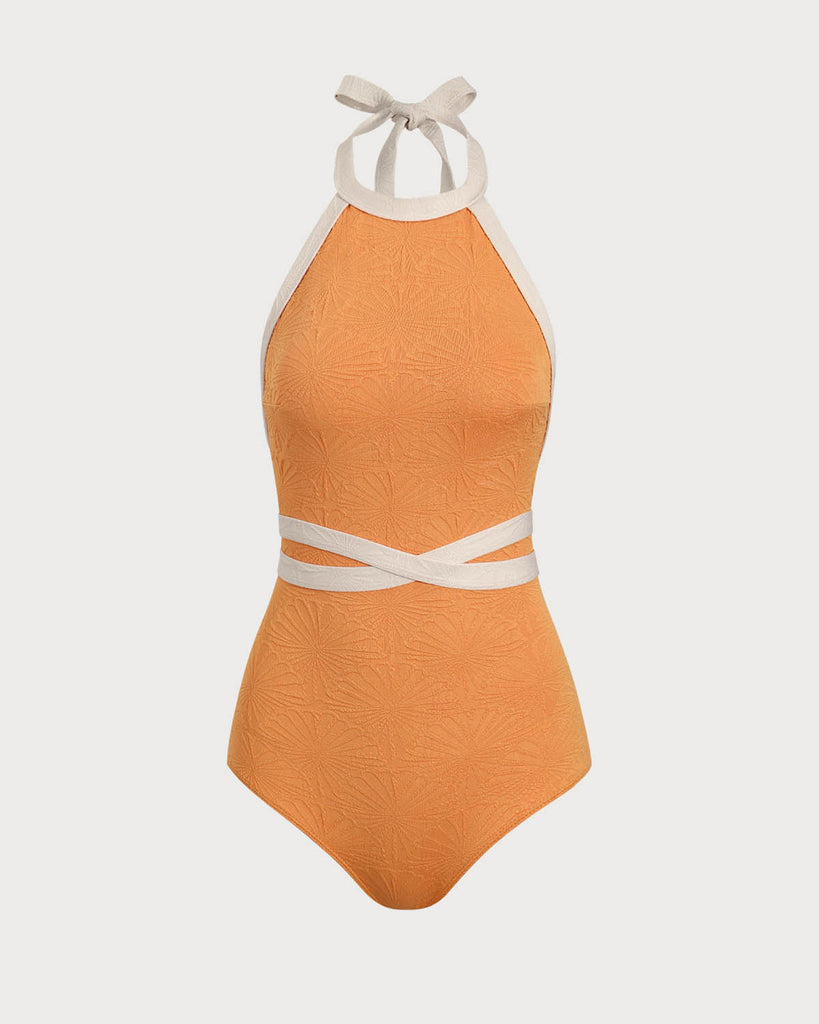 Orange Contrast Backless One-Piece Swimsuit