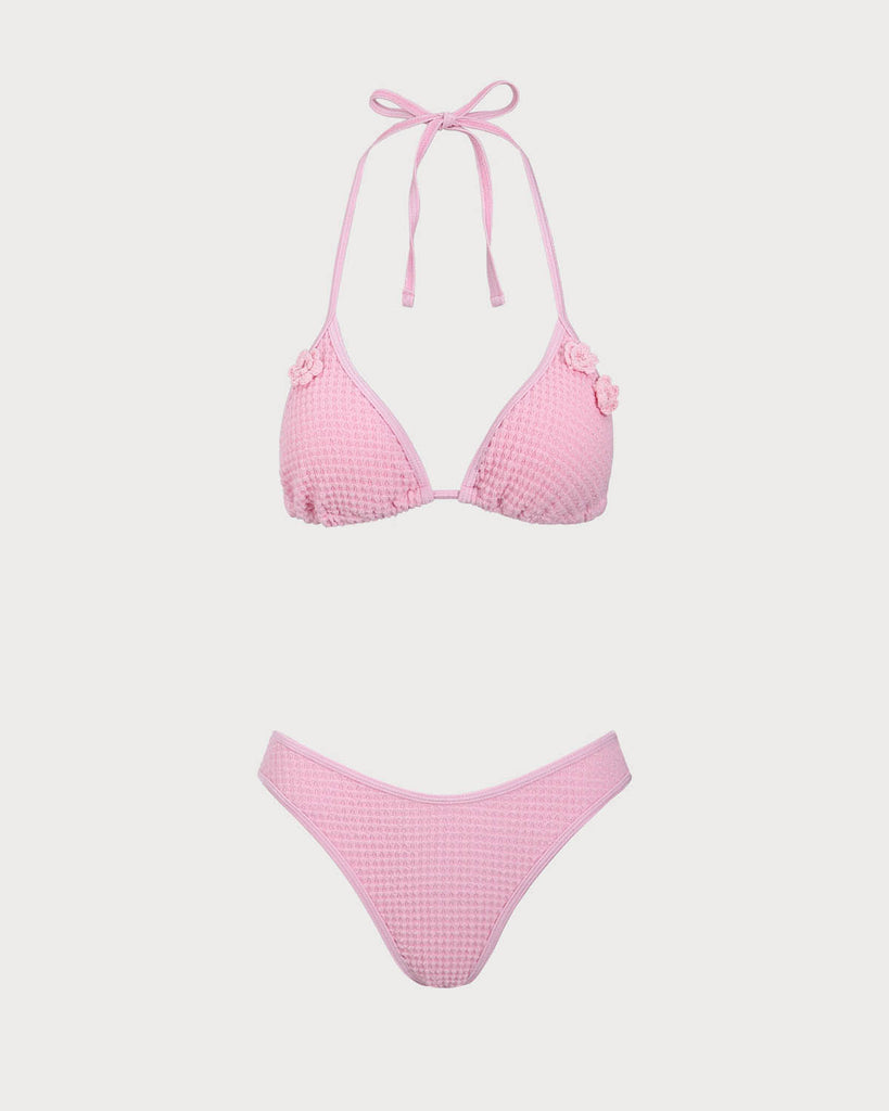 Pink Crochet Flower Bikini Set