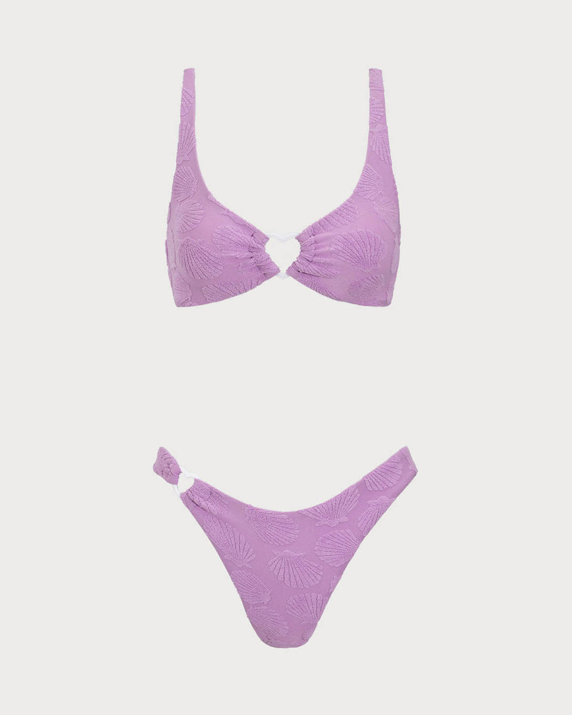 Purple Jacquard O-Ring Bikini Set