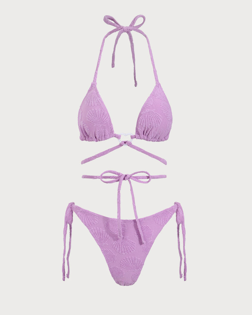 Purple Jacquard Cross-Tie Bikini Set