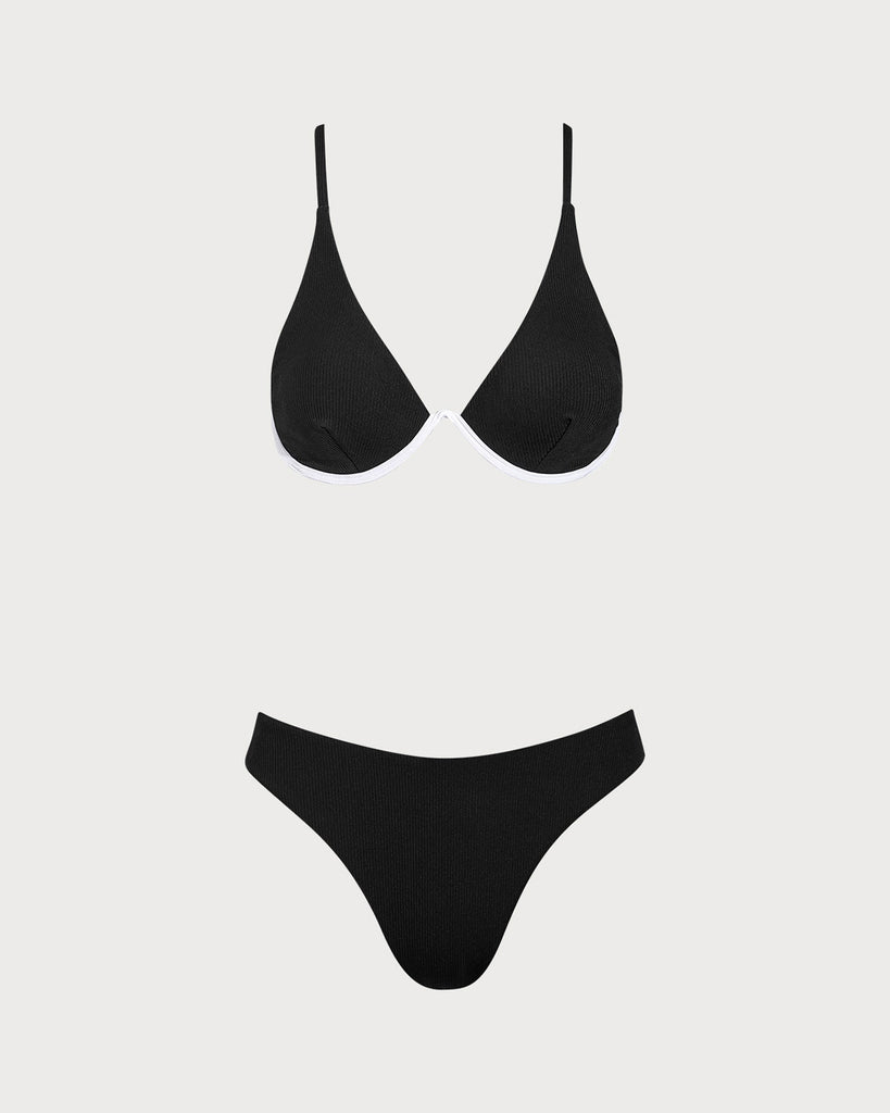 Black Ribbed Underwire Bikini Set