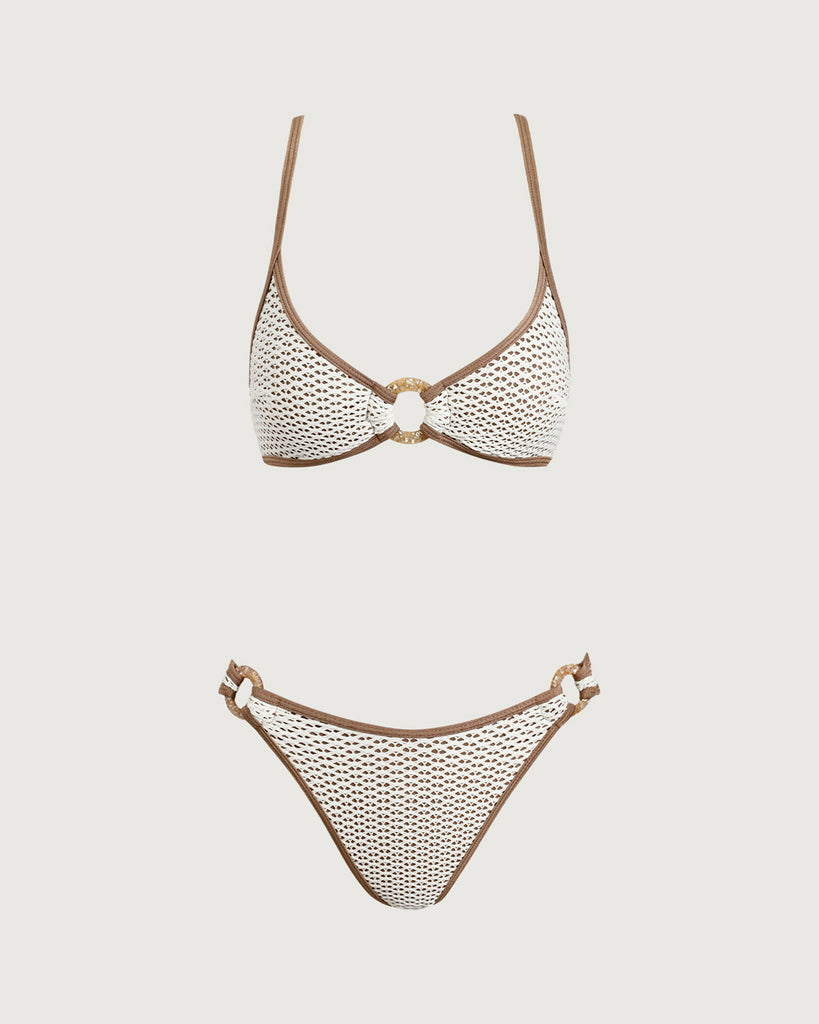 Brown Contrast O-Ring Bikini Set