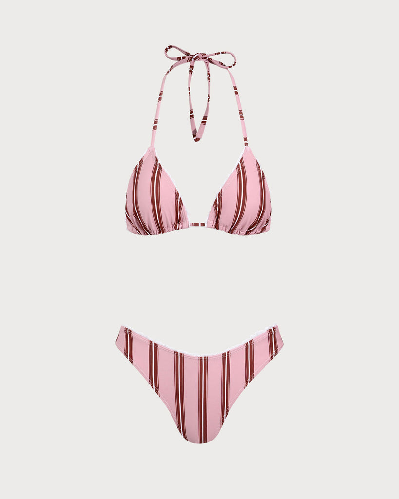 Pink Striped Halter Bikini Set