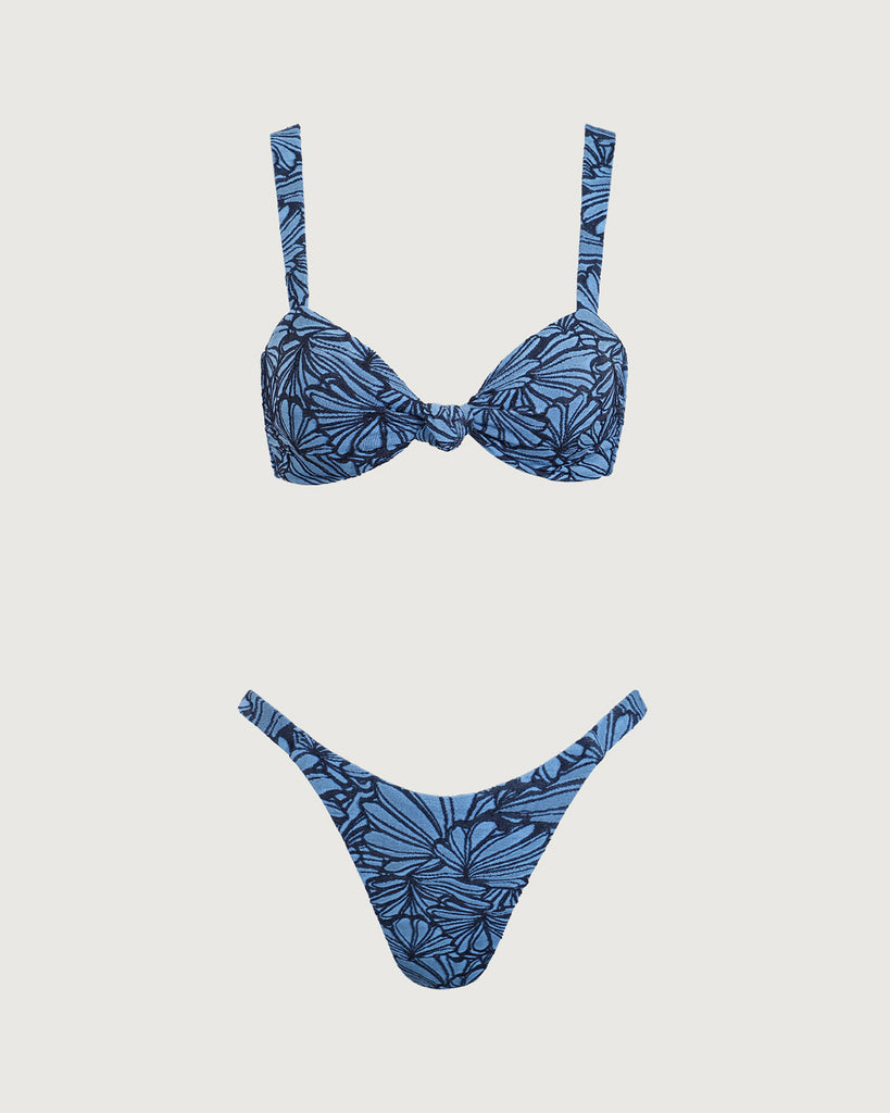 Blue Geometric Twist Bikini Set