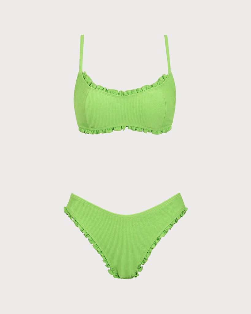 Green Ruffle Textured Bikini Set