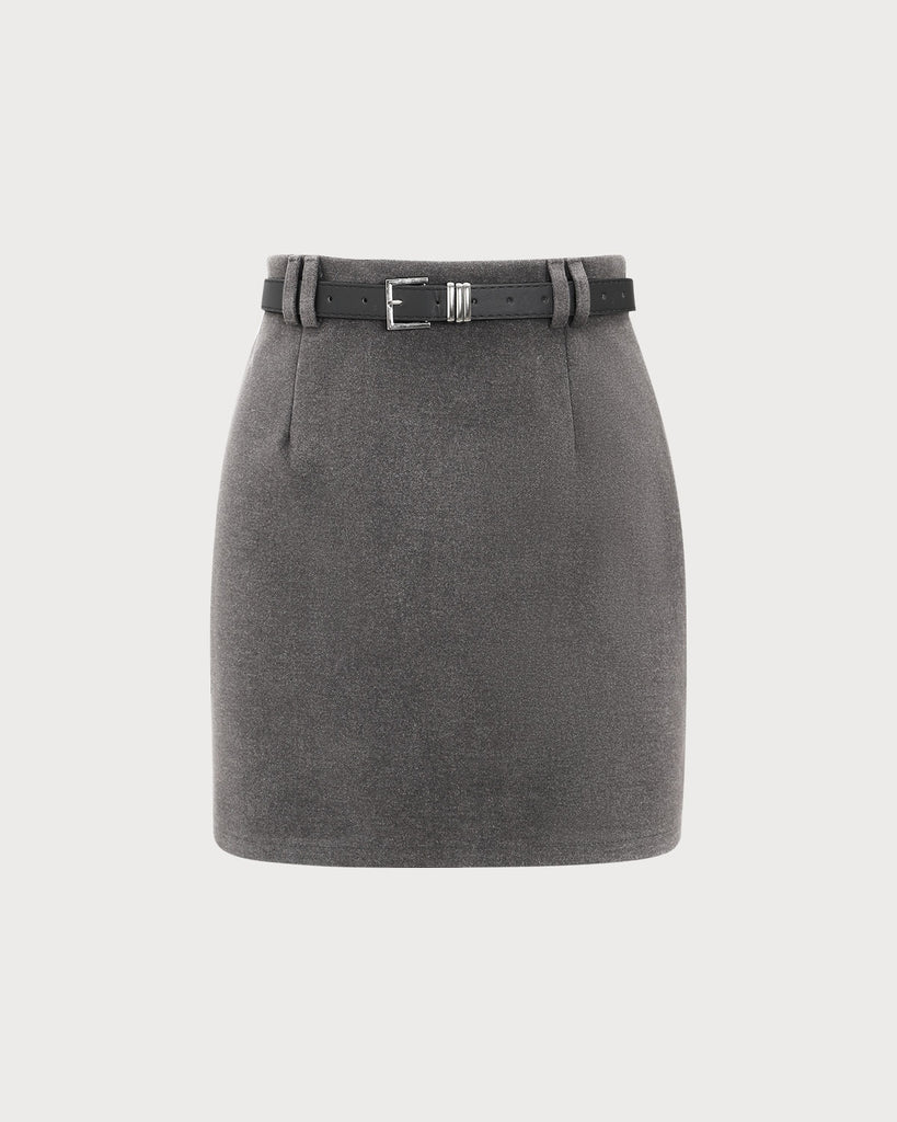 Grey High-waisted Belted Mini Skirt