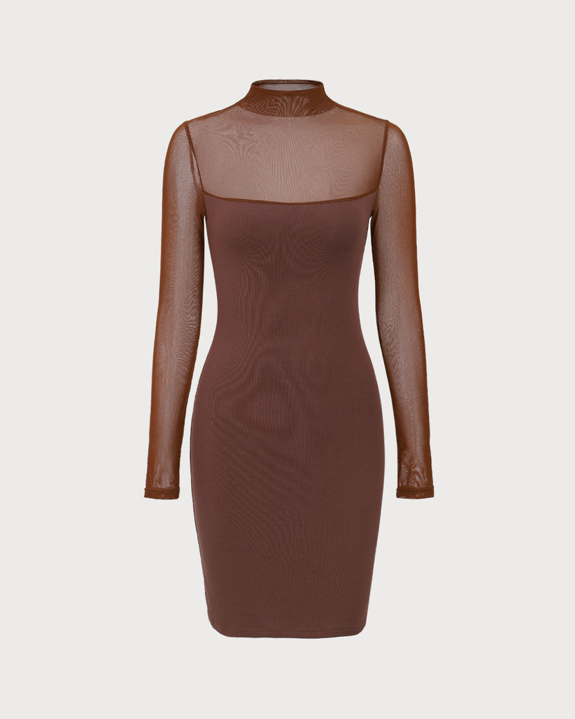 Brown See-Through Bodycon Mini Dress