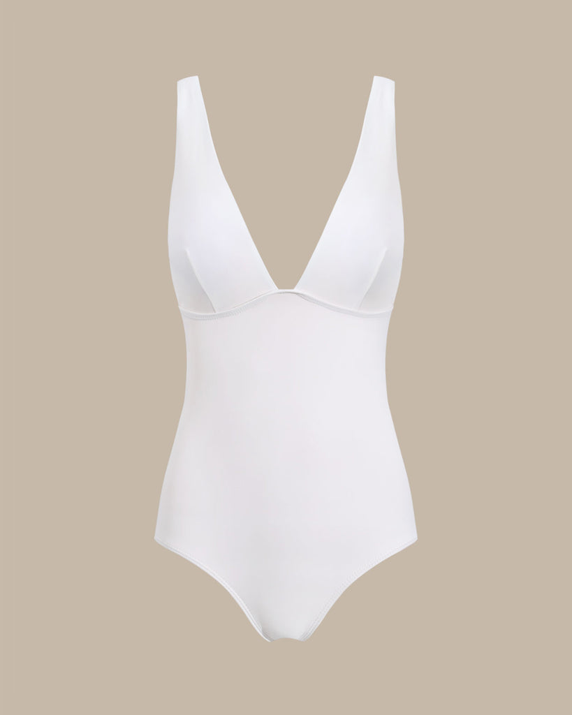 White V-Neck Backless One-Piece Swimsuit