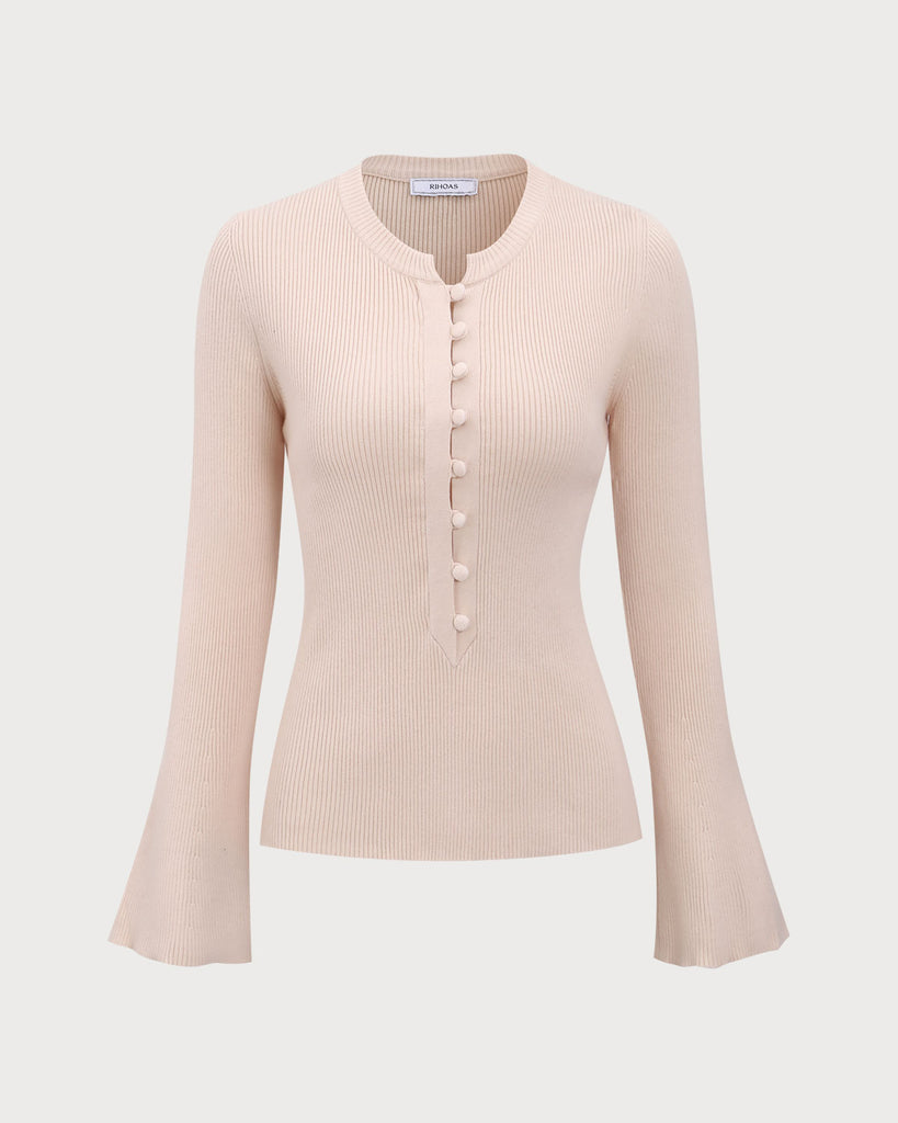 The Apricot Round Neck Button Up Knit Top