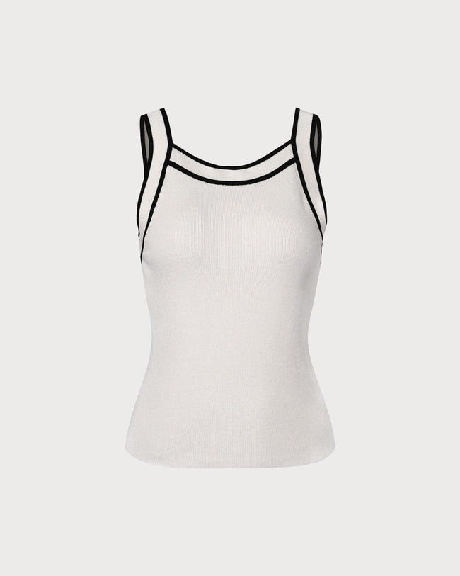 The Round Neck Contrast Trim Knit Tank Top & Reviews - White