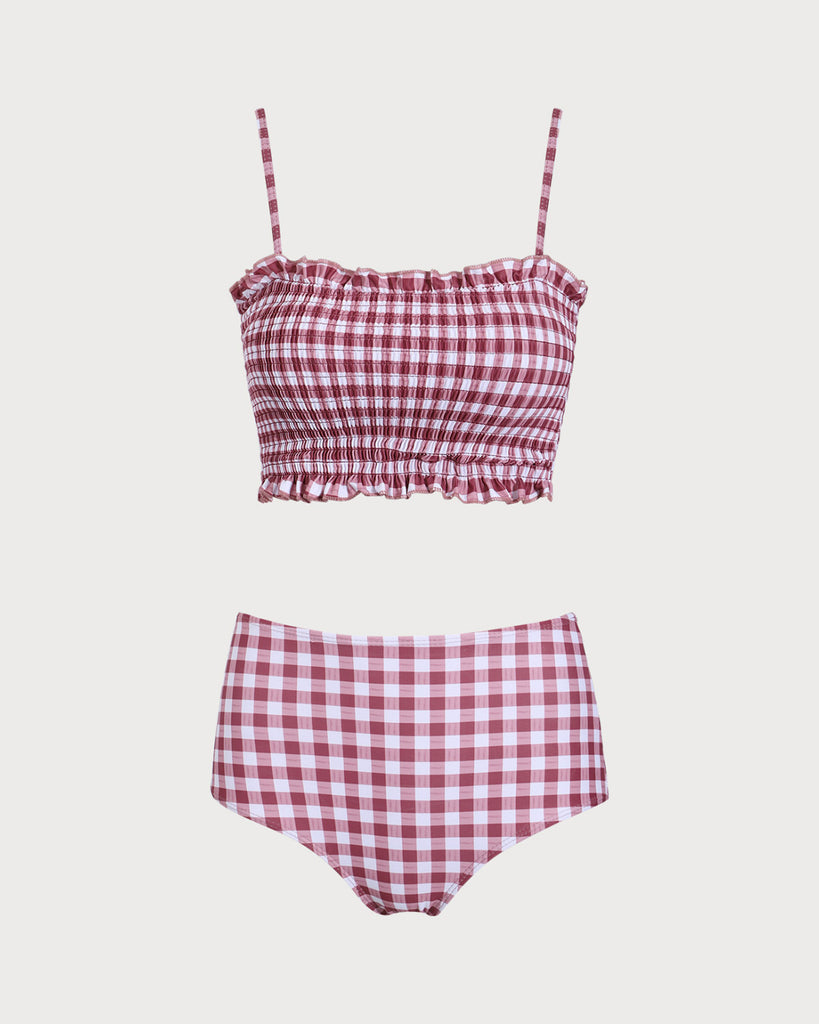 Red Plaid Bandeau Bikini Set