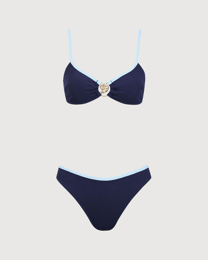 Blue Contrasting Textured Bikini Set