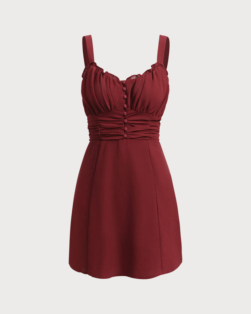 Red Chiffon Sweetheart Neck Ruched Mini Dress