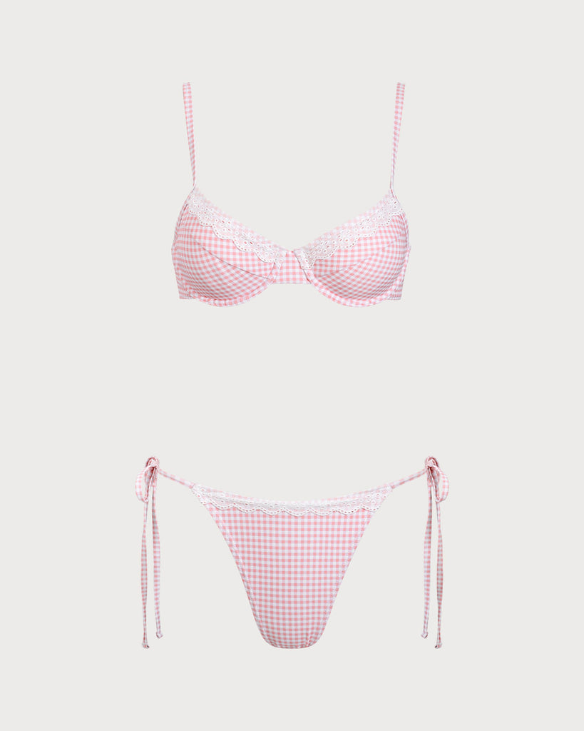 Pink Plaid Underwire Bikini Set